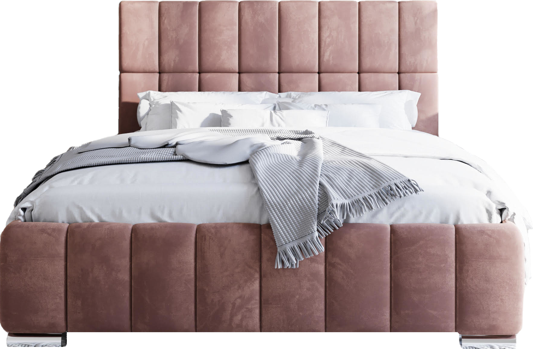 FURMEB24 - ALMA 180 x 200 cm - Skriňová posteľ s podnožou vrátane matraca Belluci Classic - Čalúnená posteľ s dreveným rámom - Manželská posteľ s vysokým podhlavníkom - Čalúnená - Ružová