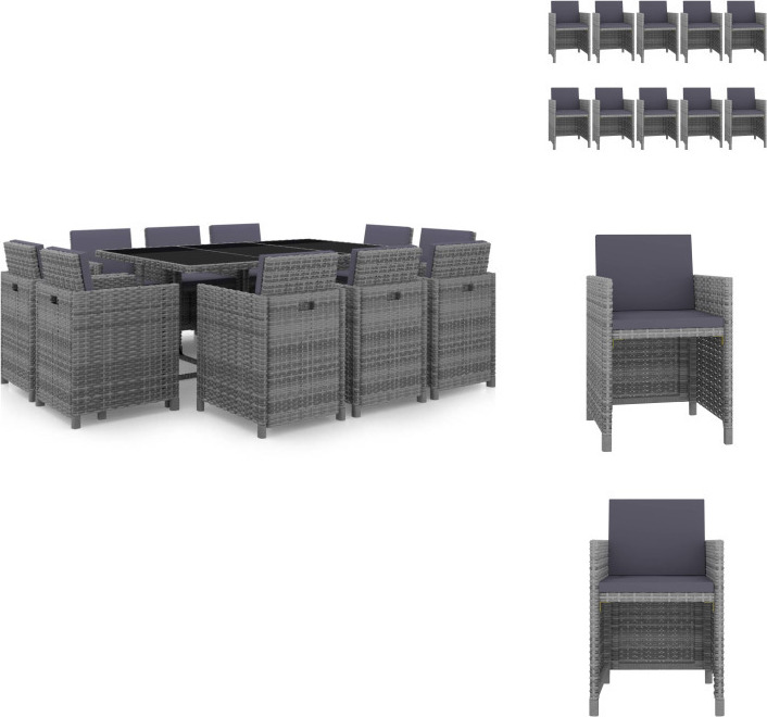 vidaXL 11-dielny záhradný jedálenský set s vankúšmi polyratan sivý - Záhradný nábytok sety