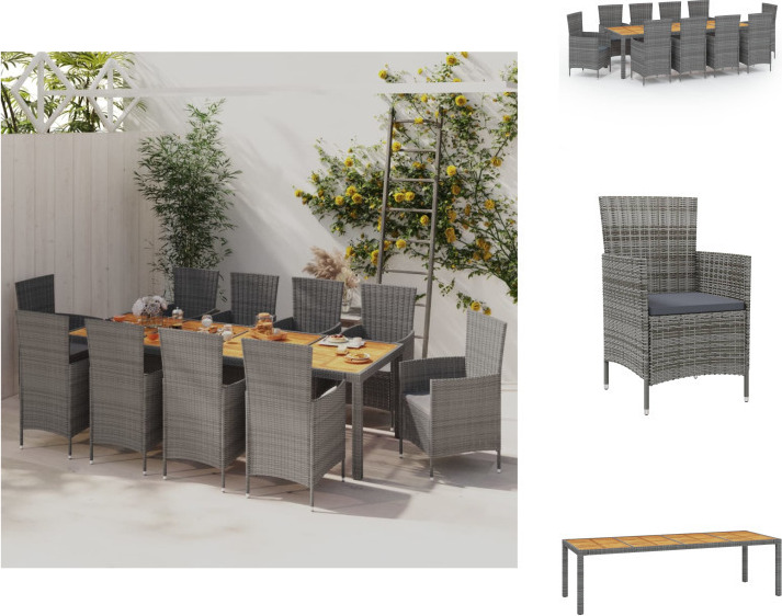 vidaXL 11-dielny záhradný jedálenský set s vankúšmi polyratan sivý - Záhradný nábytok sety