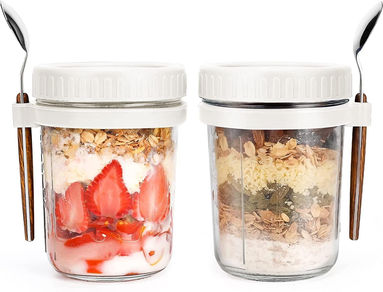 Markenlos Overnight Oats Gläser - Müsli Becher - Mason Jar - Overnight Oats - Haferflocken - 2 Stück - Must-Have für dein Frühstück!