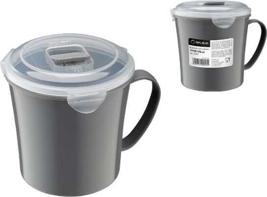 Galicja TIMON Mikrowellenbecher 656 ml, luftdichter Clipdeckel mit Belüftung, Hellgrau