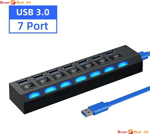 AURUM USB 3.0 Hub 7 Port Adapter mit LED-Anzeige Unabhängiger Schalter für PC Laptop htd028
