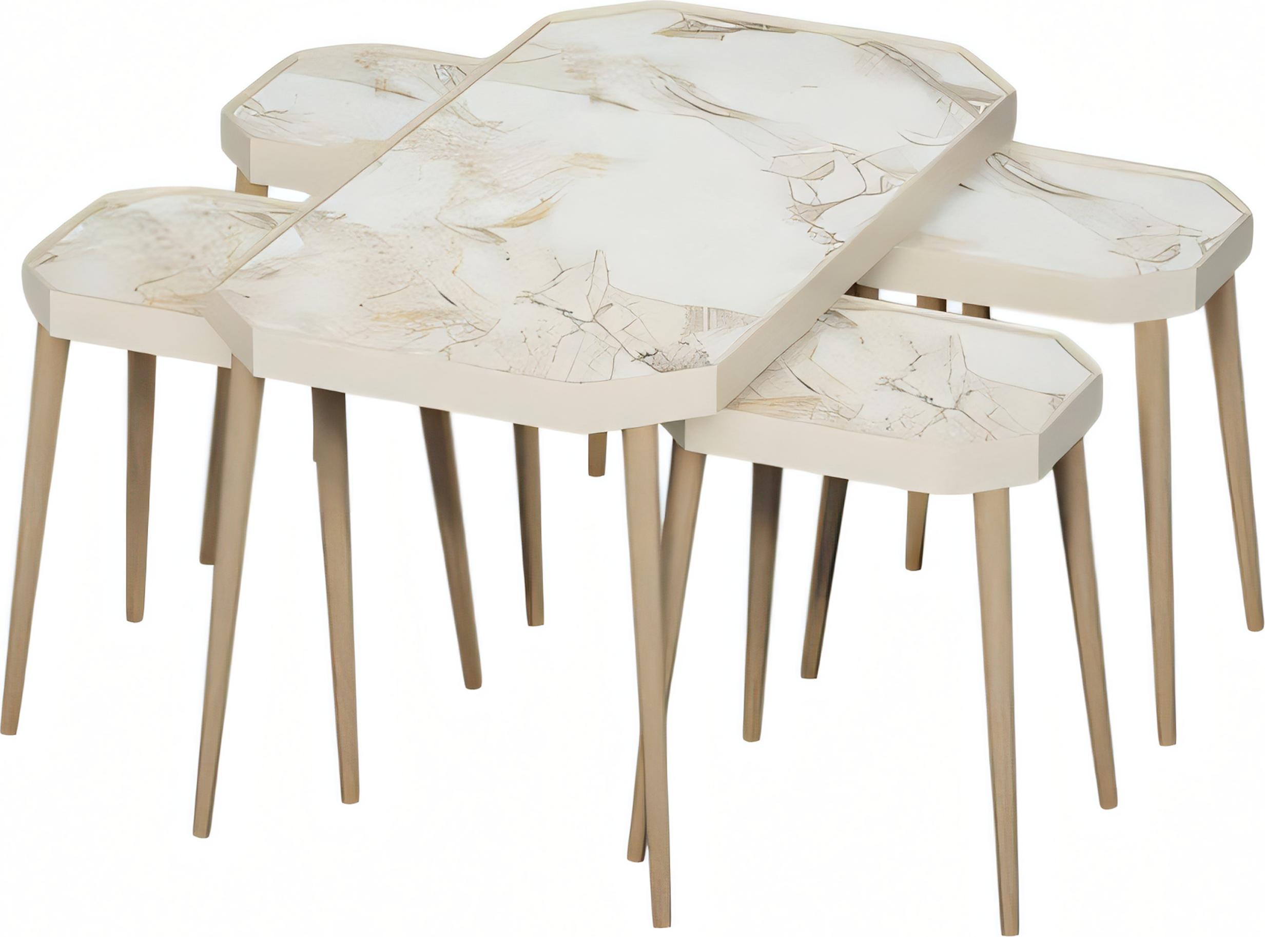 AEA Beige Holz Couchtisch mit Beistelltischen im eleganten Stil