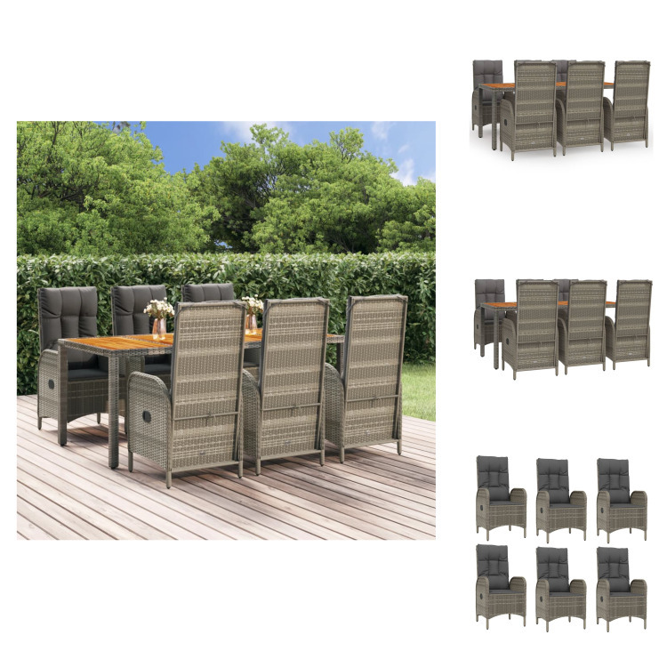 vidaXL 7-dielny záhradný jedálenský set s vankúšmi sivý polyratan - Záhradný nábytok sety