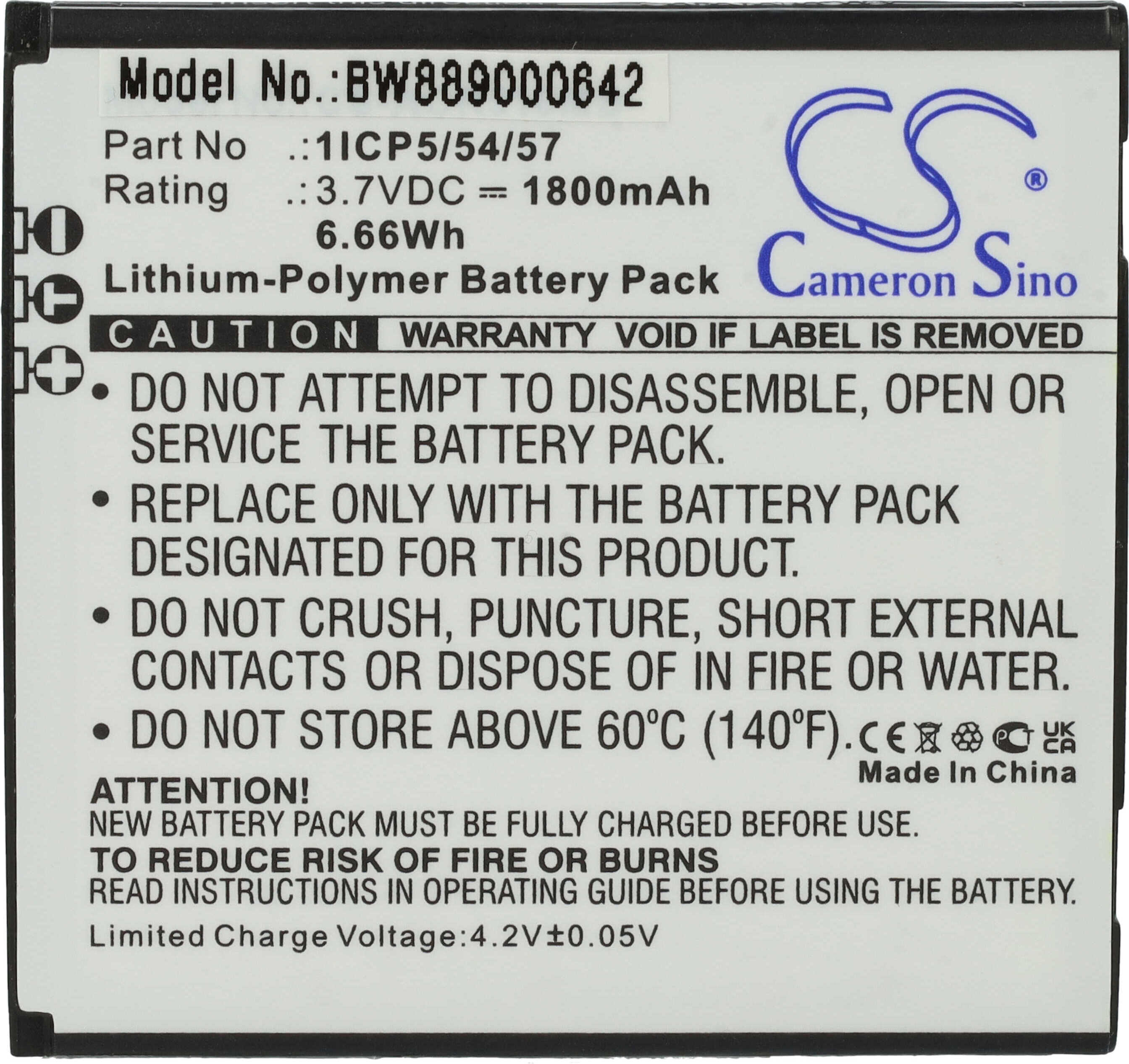 vhbw Akku Ersatz für Angelcare 1ICP5/54/57 für Babyphone Babytalker (1800 mAh, 3,7 V, Li-Polymer)