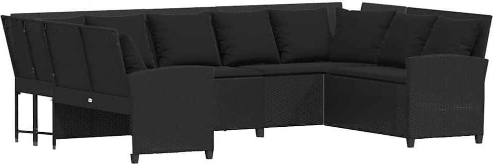 vidaXL Záhradná pohovka s vankúšom Black Poly Rattan
