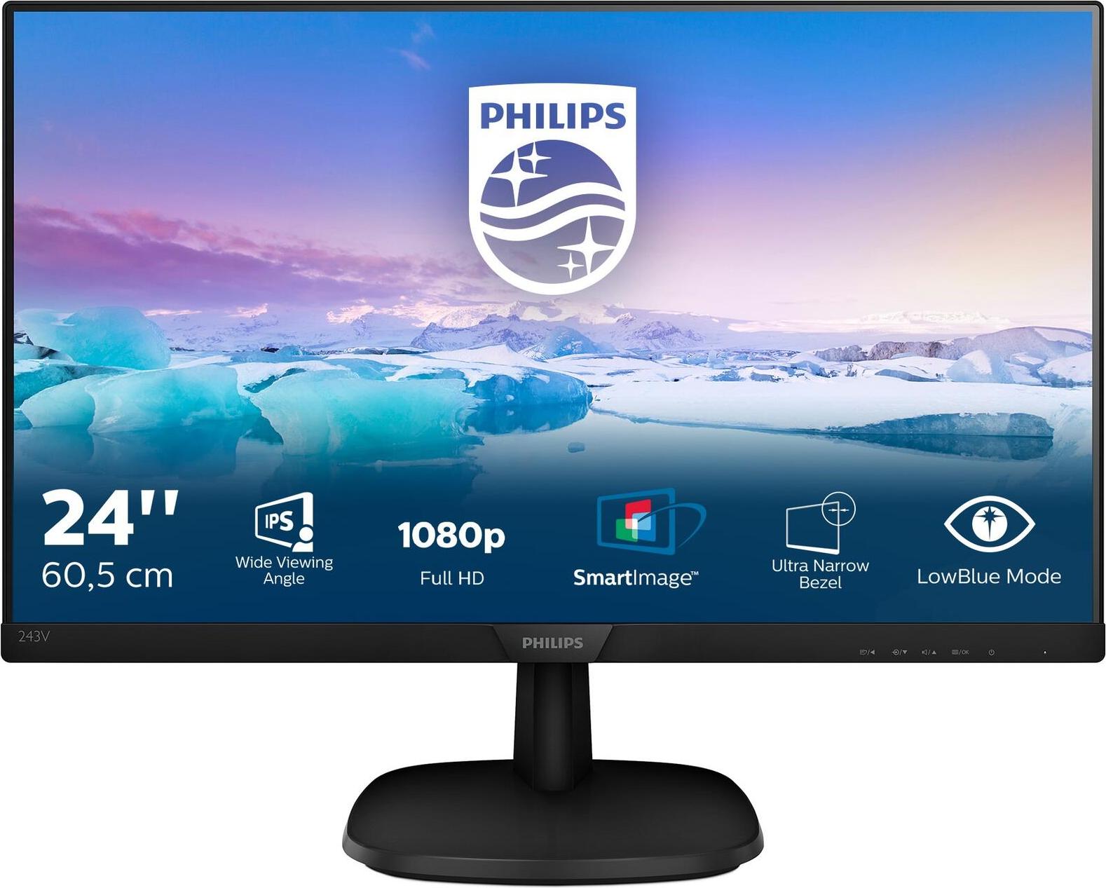 Philips V Line 243V7QJABF/01, 60,5 cm (23.8"), 1920 x 1080 px, Full HD, LCD, 4 ms, Čierna