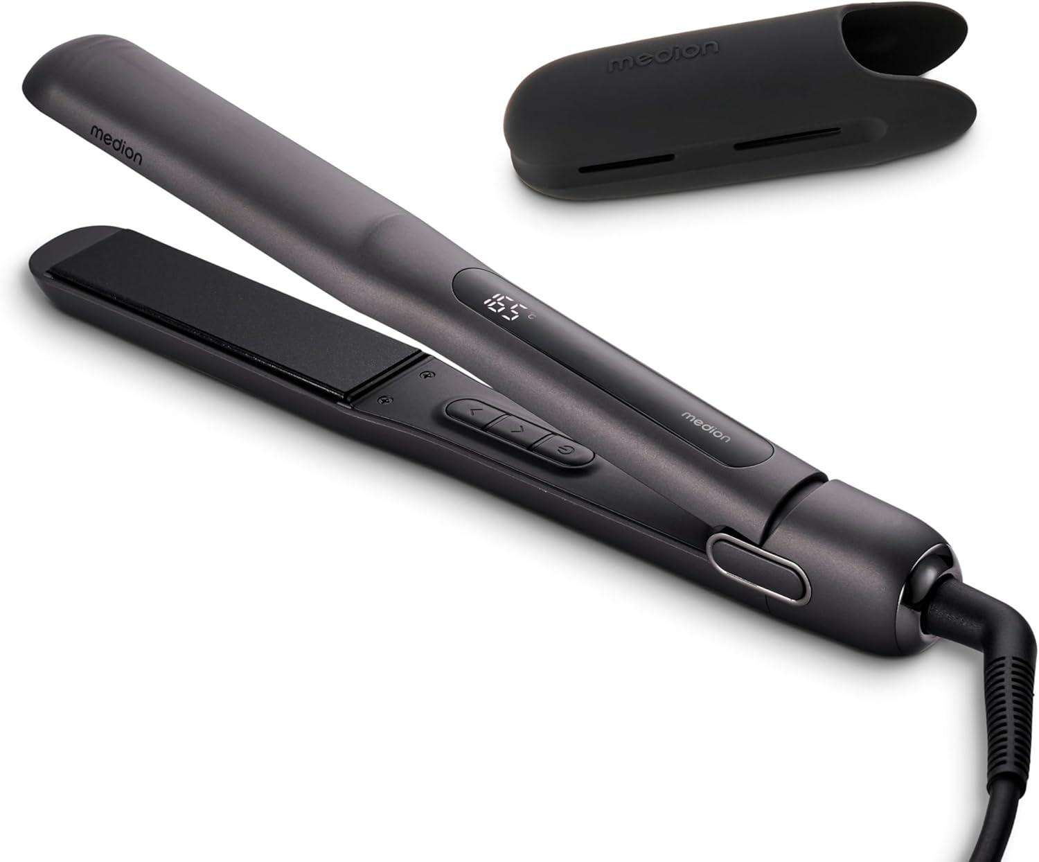 MEDION® Glätteisen HS1 (Display, 5 regelbare Hitzestufen, 165° bis 210°, Temperatursensor, Haarglätter mit unserer Haarbürste und unserem Haartrockner)