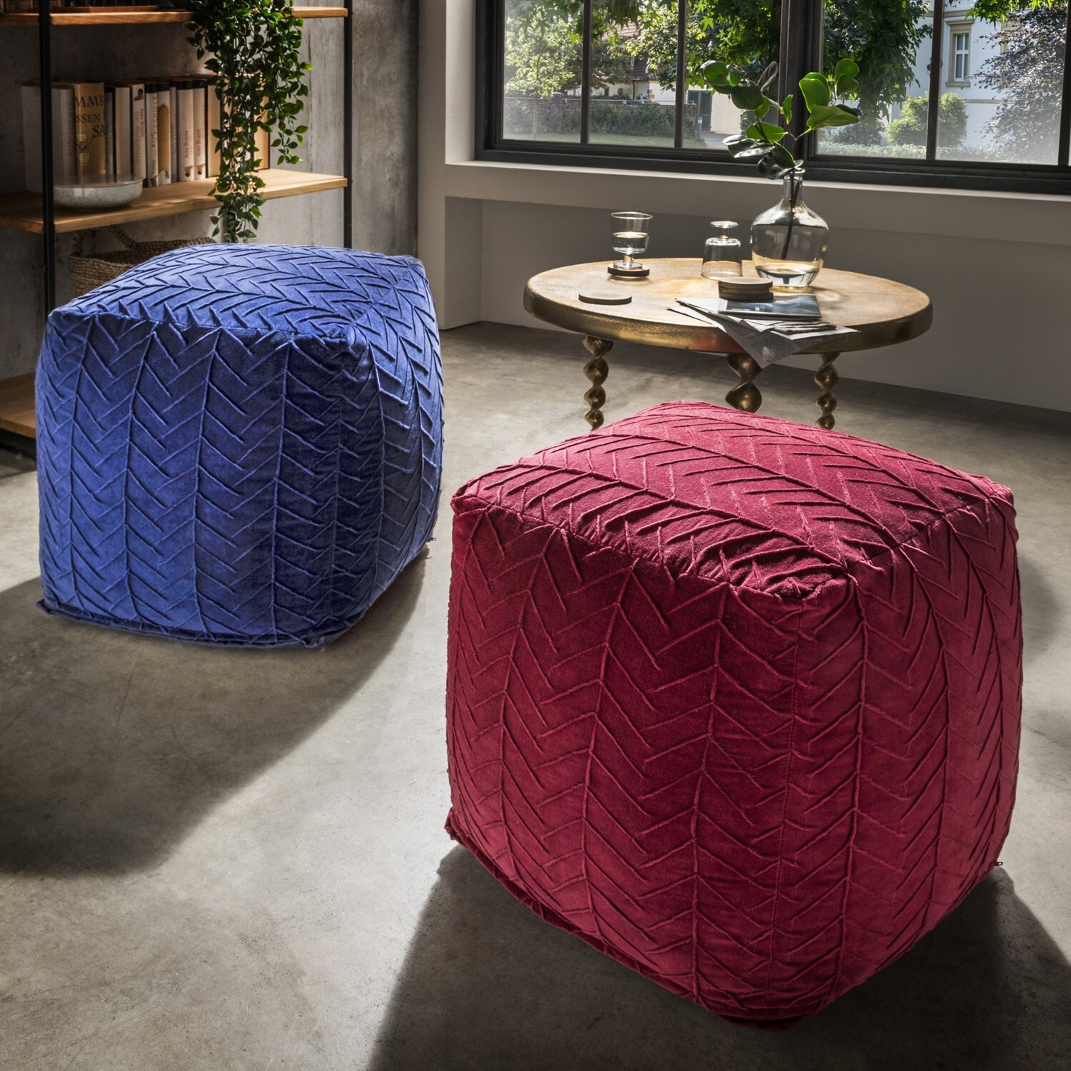 Natur24 Sitz-Pouf Sofia aus Samt 45 x 45 x 45 cm 98.258