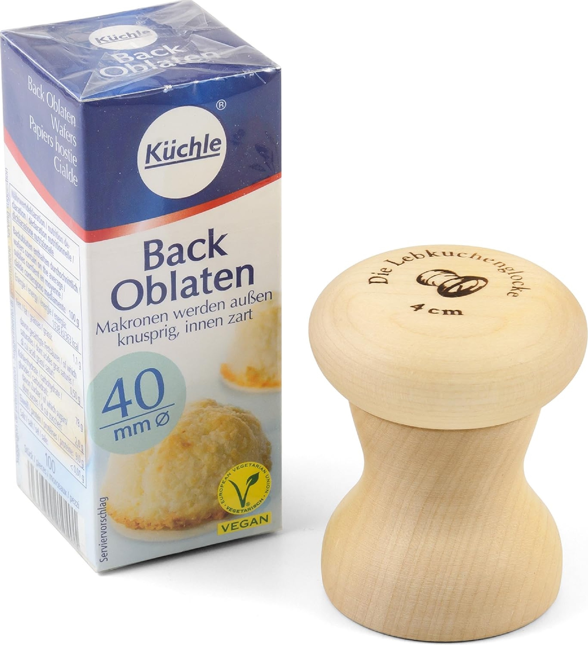 Lebkuchenglocke | Das Original | Lebkuchenformer Set 4 cm | inkl. Backoblaten | idealer Helfer zum backen von perfekten Lebkuchen, Makronen und Plätzchen Lebkuchenglocke 4 cm