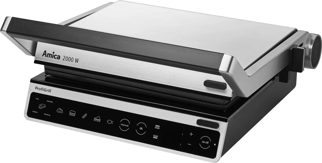 Gratar electric Amica GK 5011 ProfiGrill, 2000 W, 6 programe automate, program manual grill , Inox/Silver