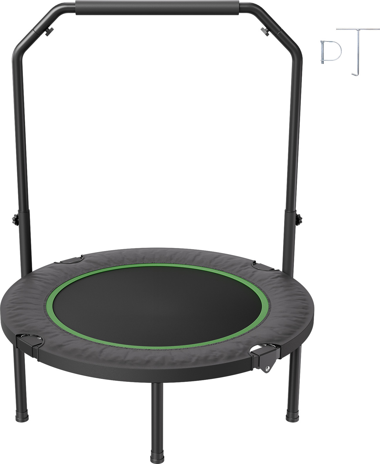 SucceBuy Skladacia mini trampolína, 40-palcová fitness trampolína, maximálne zaťaženie 330 libier, stabilná a tichá, 4-stupňová nastaviteľná penová rukoväť, ideálna pre vnútorné a vonkajšie cvičenie pre dospelých