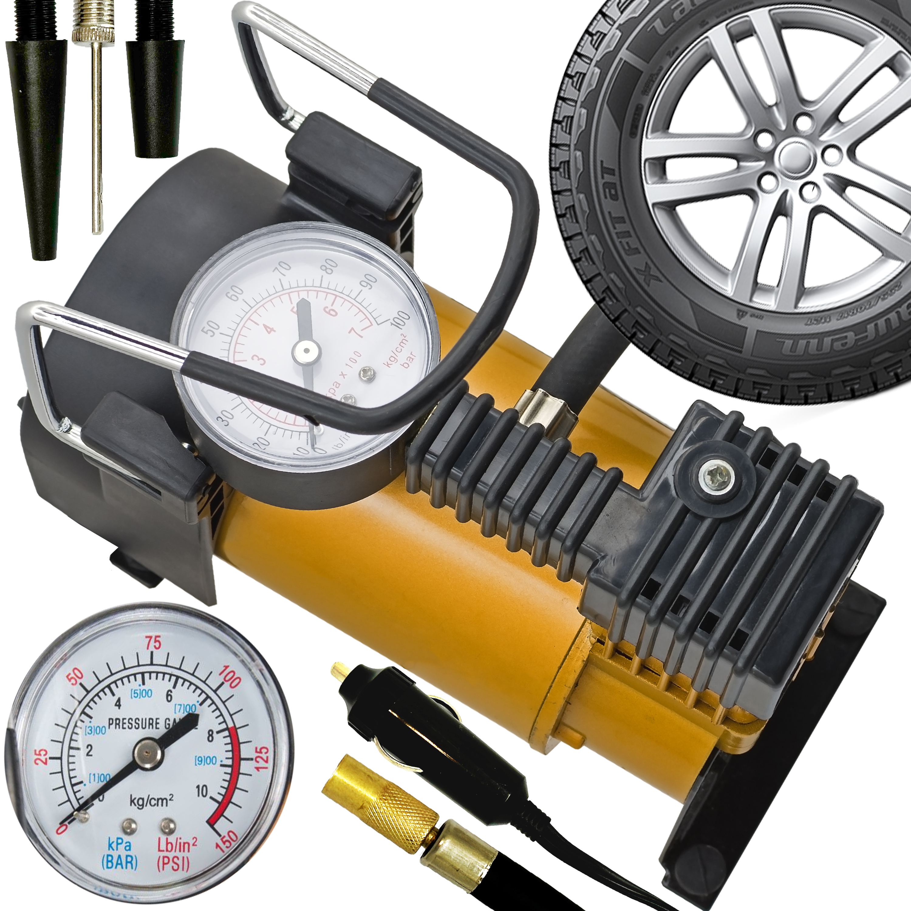 Dunlop Automotive - Mini-Kompressor 12 Volt - Betrieb über  Zigarettenanzünder Auto, Gelb (Haustechnik) 