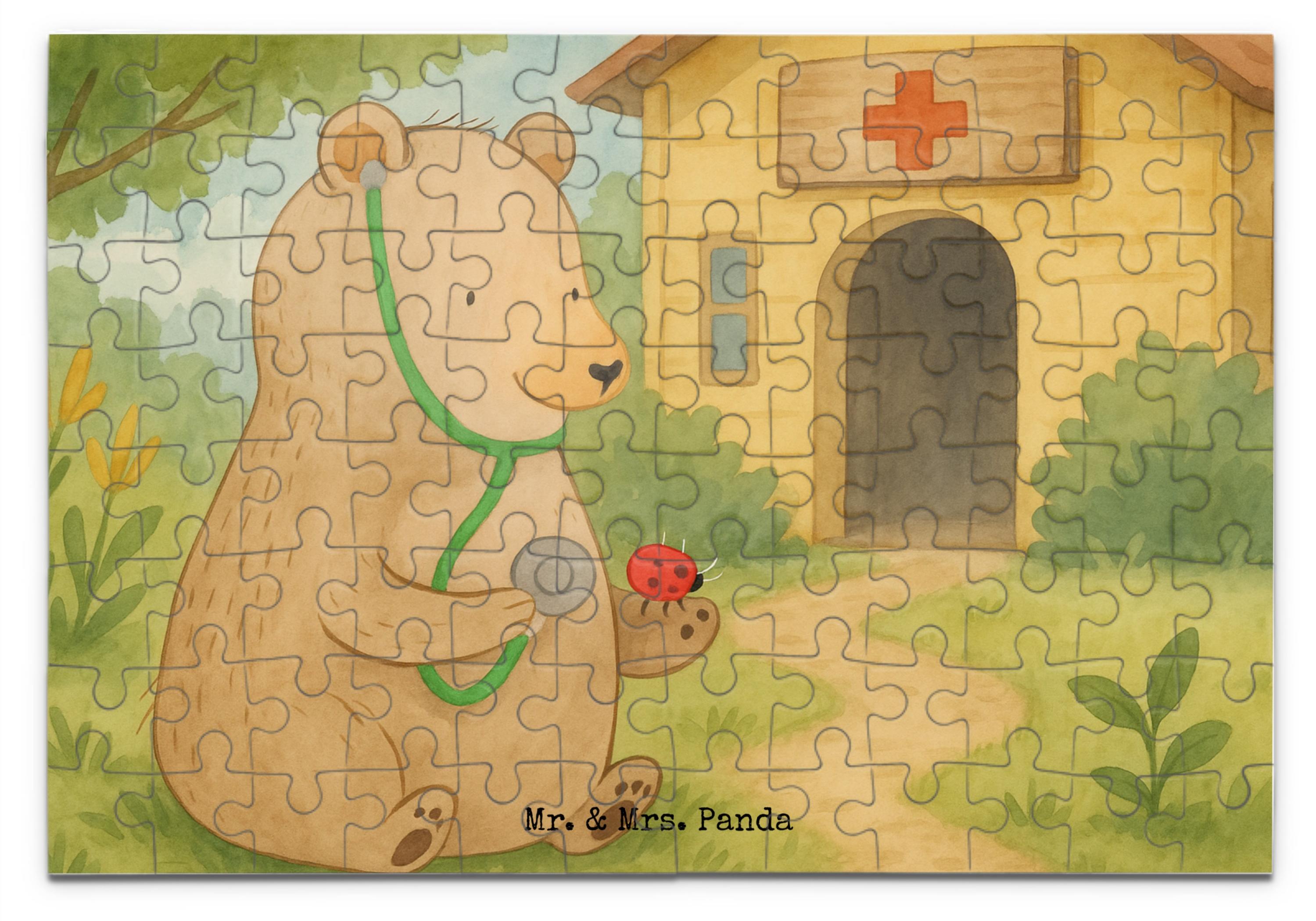 Mr. & Mrs. Panda Puzzle Bär Arzt Design 96 Teile - Weiß - Geschenk, 1000, Doktor, Ärztin, Professor, 1500, Professorin, 500, Teddy, 2000, Legespiel PD-1927436-STANDARD