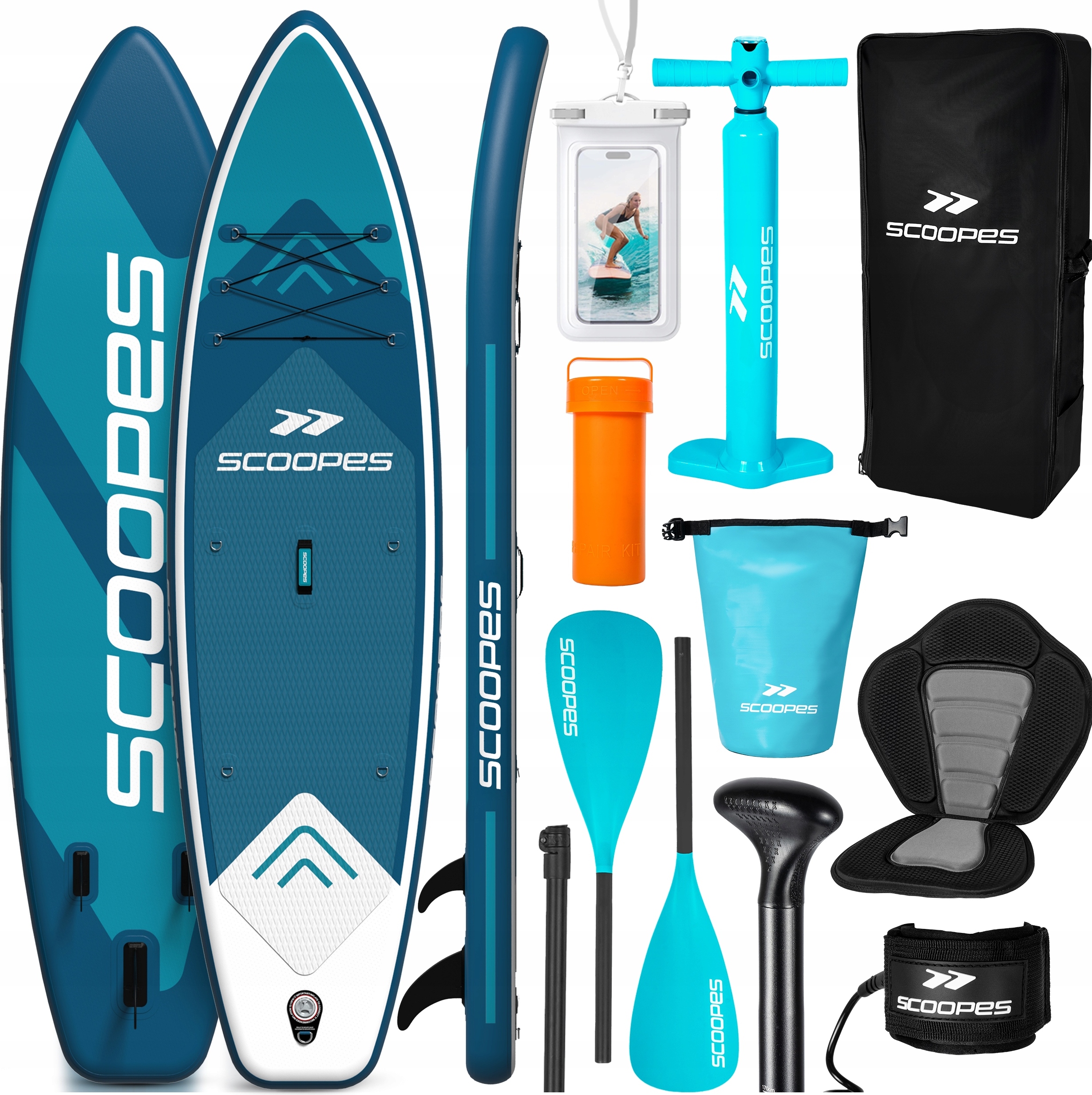 SUP-Board 320 cm 2-in-1 zum Paddeln-aufblasbar, mit Sitz, Paddel, Pumpe
