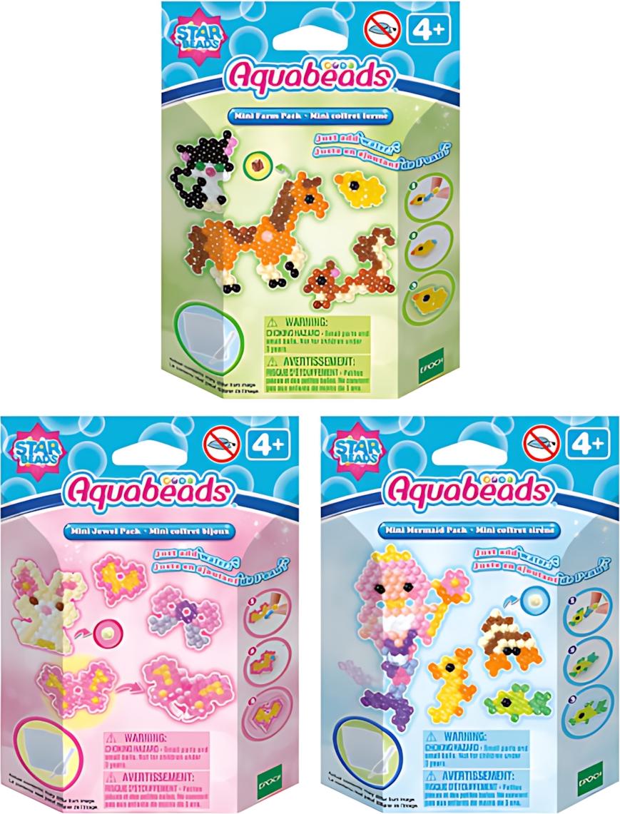 Aquabeads Mini Bastelset 3fach sortiert, 180 bunte Bastelperlen, 31771