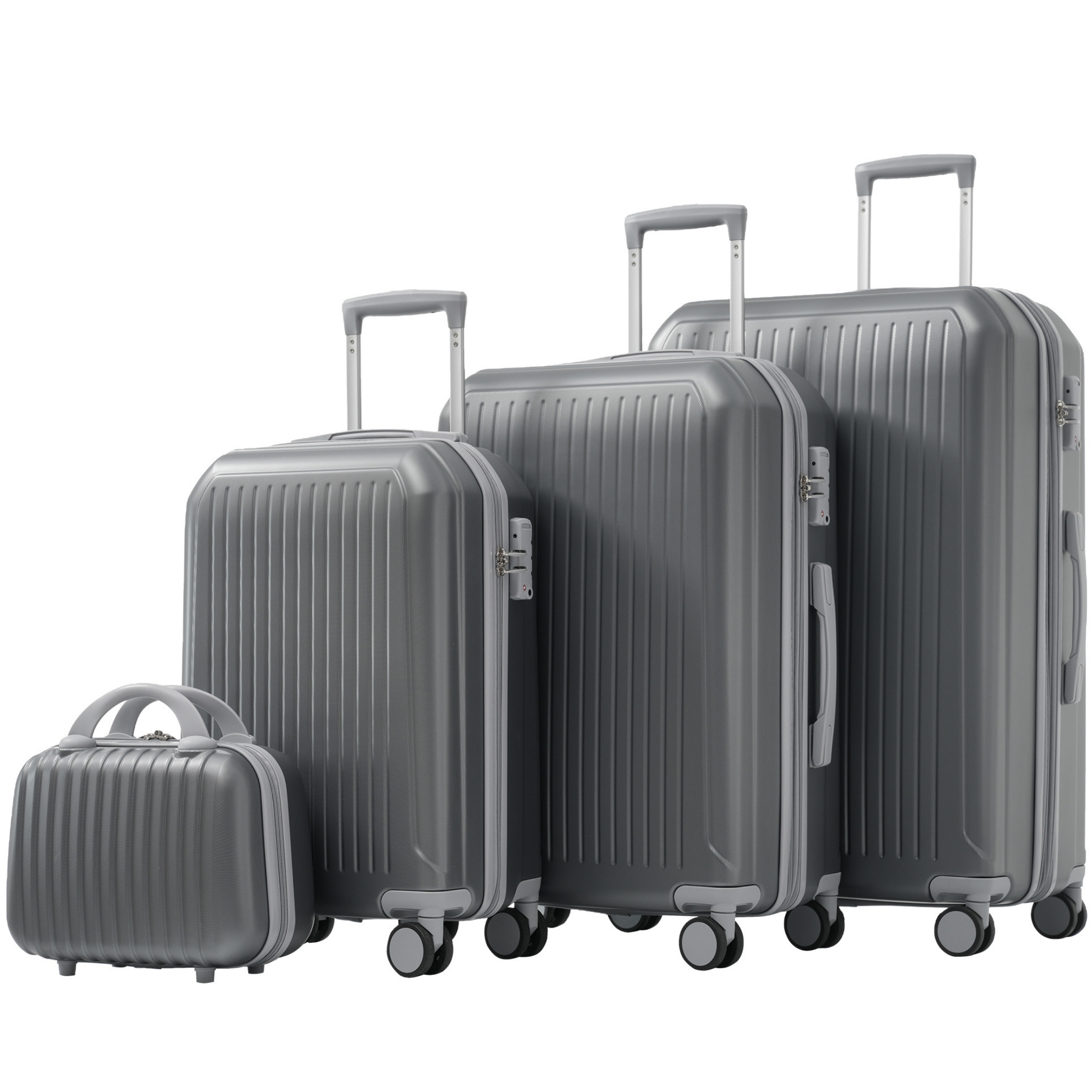 Trolleyset 4 Teilige Kofferset Hartschalenkoffer Reisekoffer mit Reißverschlüssen, RollKoffers mit TSA-Schlössern und vier 360° Rädern - AntikGrau