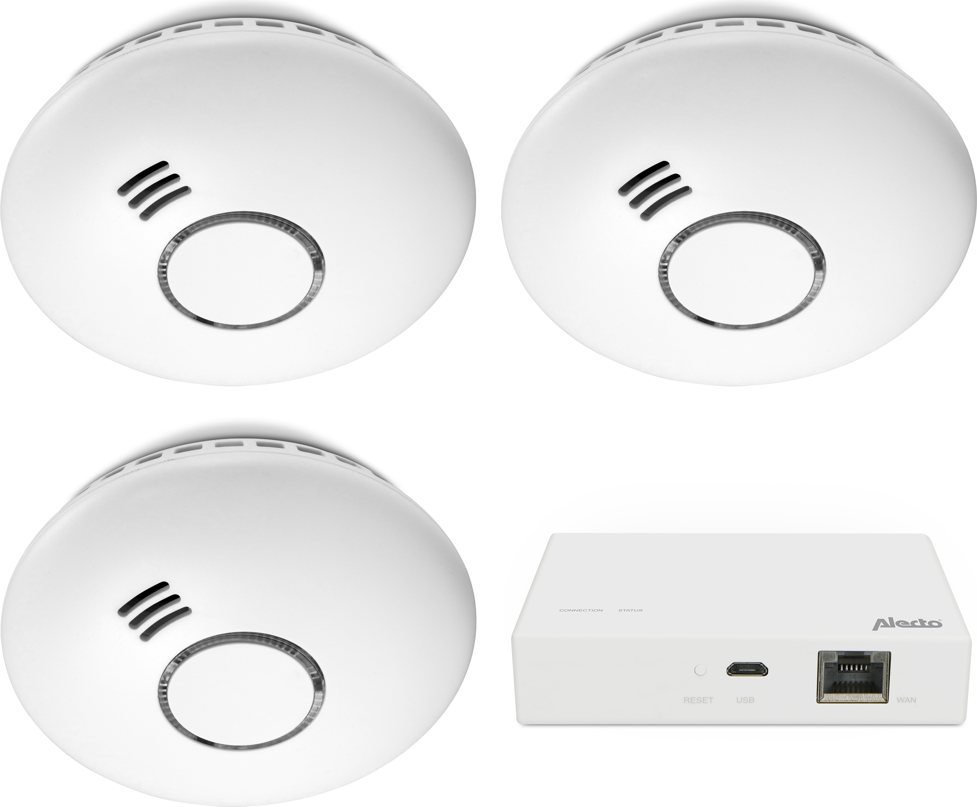 Alecto SMART-SMOKE10 SET 3 - Starterset Smart Zigbee Verbindungsstück mit 3 Smart Zigbee Rauchmeldern "SMART-SMOKE10 SET 3"