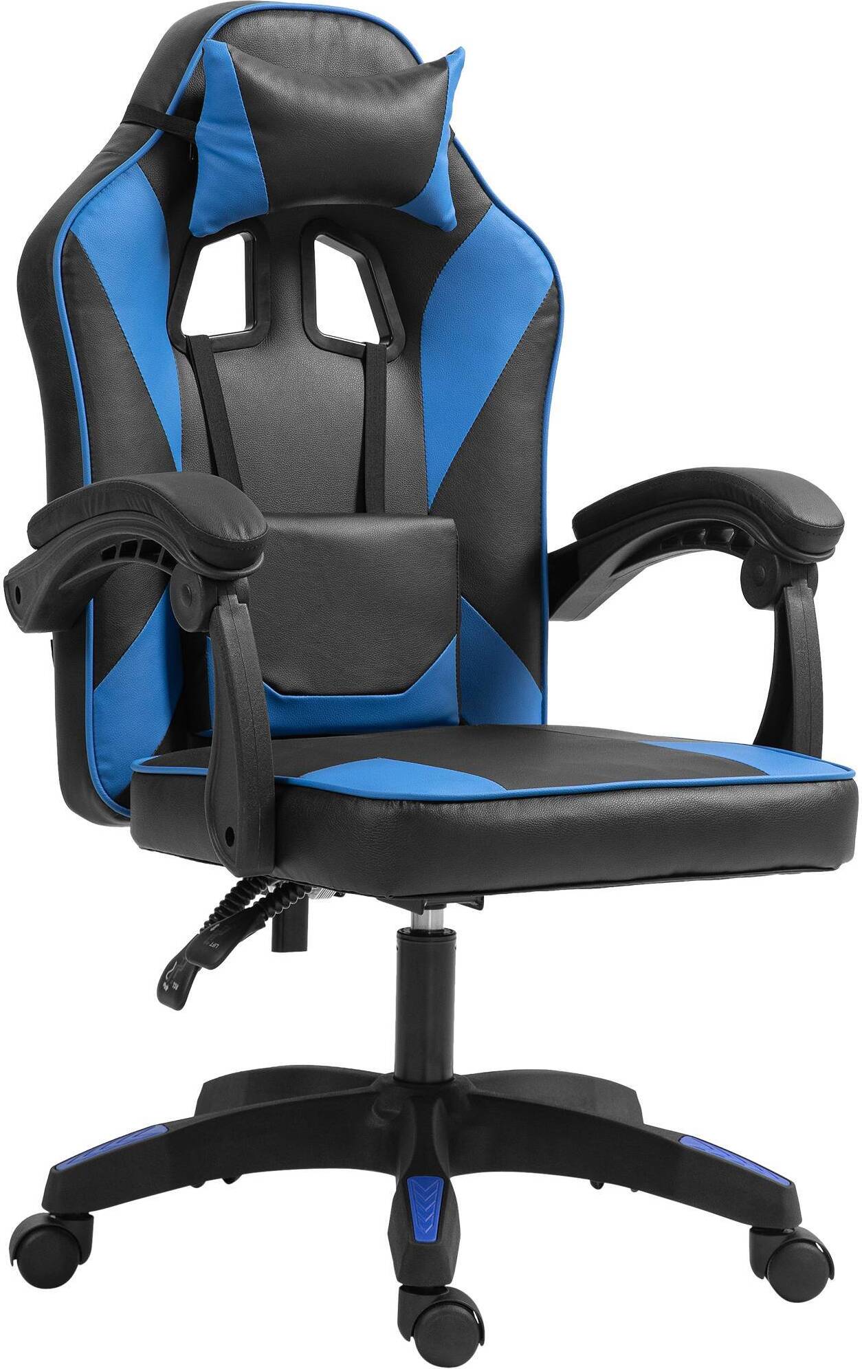 CLP Bürostuhl Orkney Kunstleder Ergonomischer Stuhl mit Lenden und Nackenkissen,schwarz/blau