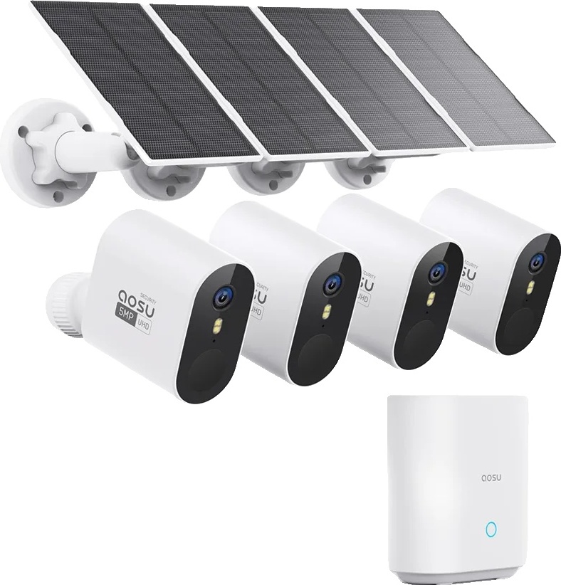 Solárny bezpečnostný kamerový systém, rozlíšenie 5 MP Ultra HD, široký uhol 166°, bez potreby predplatného