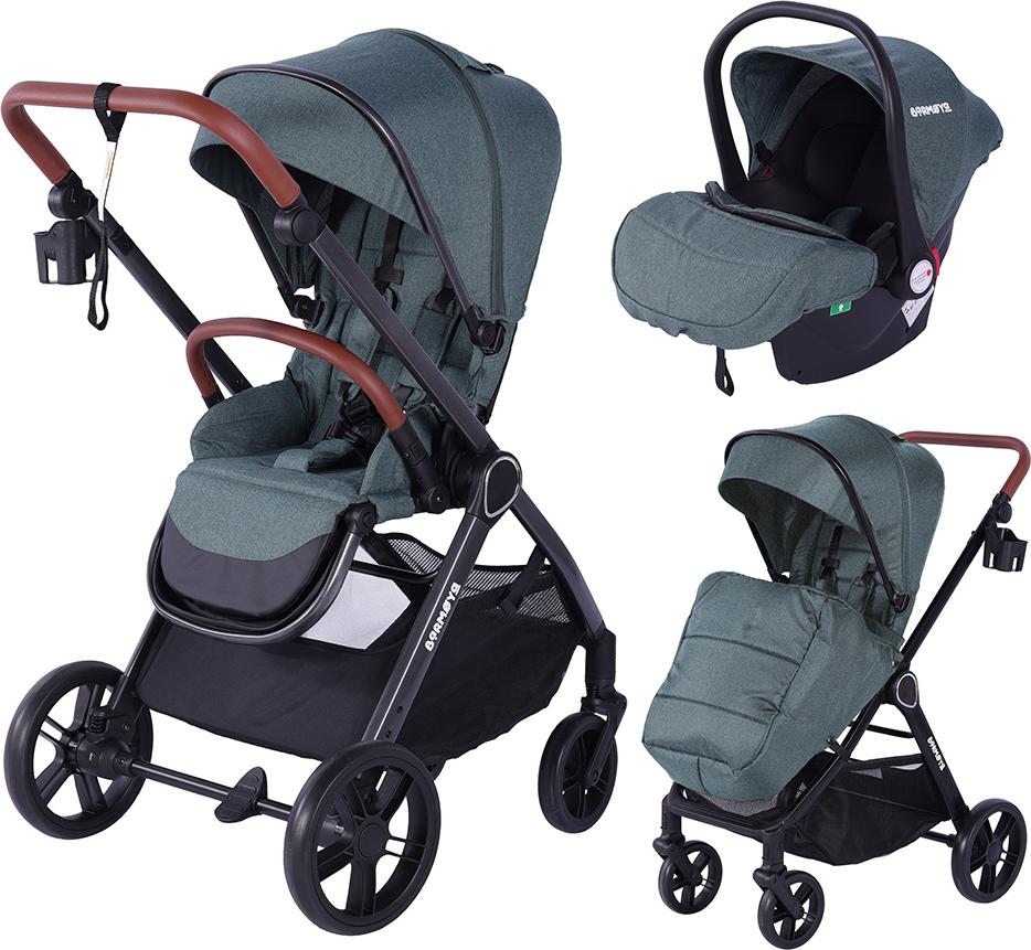 Einheitsgröße BM-11|Barmøya 3-in-1 Kombi-Kinderwagen Komplettset grün