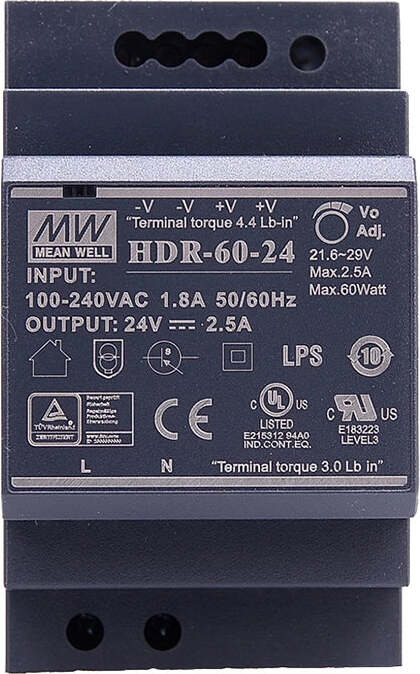 Mean Well Hutschienennetzteil 60 HDR-60-24 24 V, 2,5 A, 60 W, für Smart Home und Haussteuerung