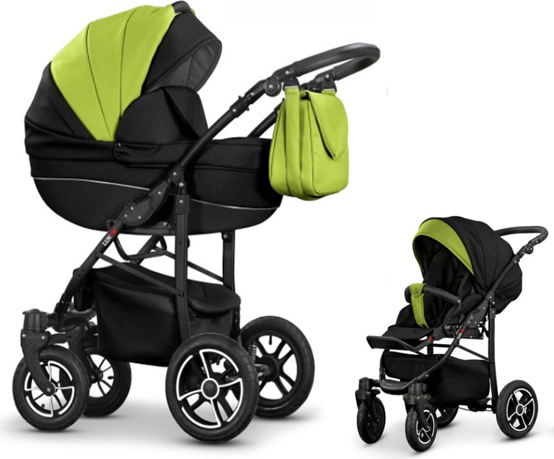 Kinderwagen-Set Craft Eco 2 in 1 in Schwarz-Grün - 13 Teile - in 16 Farben erhältlich