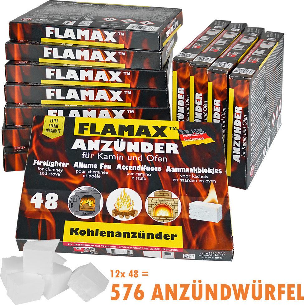Flameup 576x Anzündwürfel Kaminanzünder Kohleanzünder Anzünder Würfel BBQ Grillanzünder Ofenanzünder für Kamin und Ofen Kohlenanzünder Anzündwolle Anmachwürfel Flamax