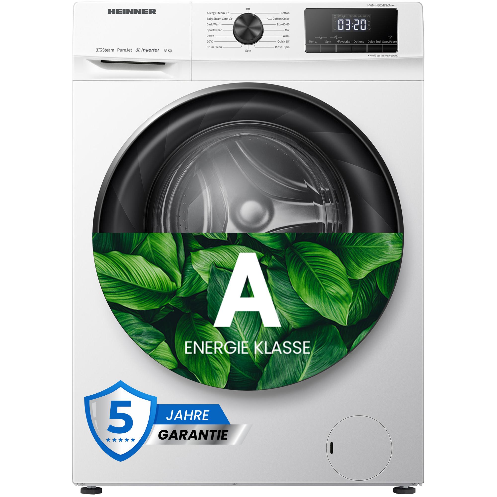 Heinner HWM-H8014INVA Waschmaschine 8 kg, 1400 U/min, ,Dampfprogramm, Weiß HWM-H8014INVA+++