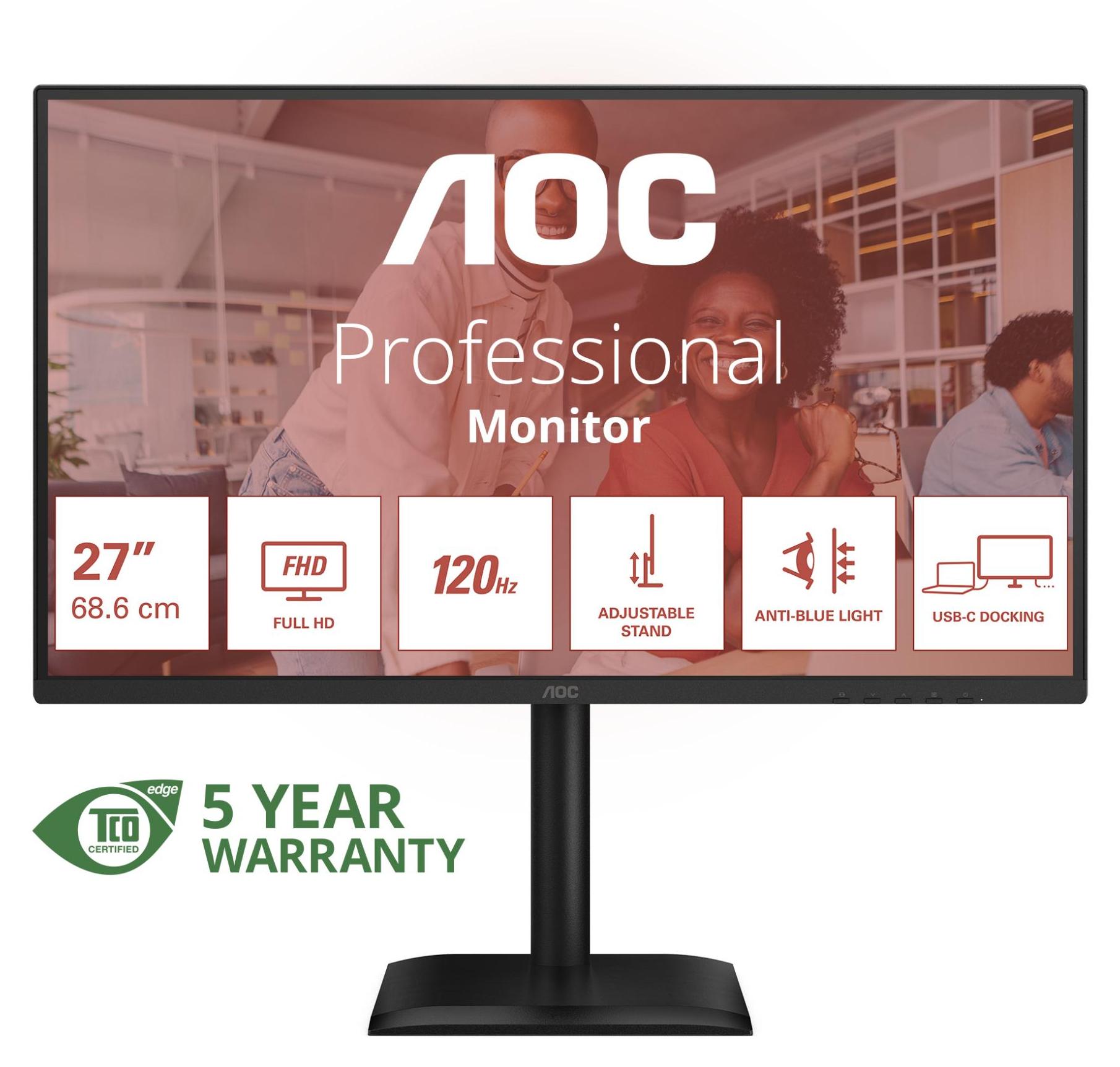 AOC 27E4CV, 68,6 cm (27"), 1920 x 1080 px, Full HD, LED, 4 ms, Čierna