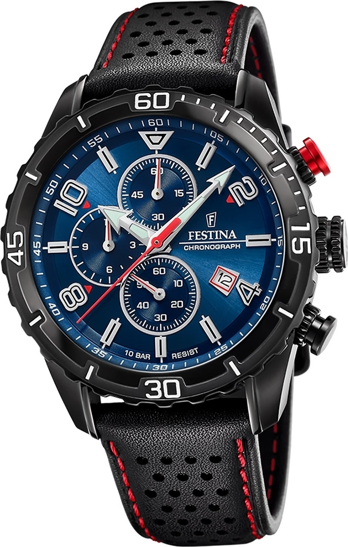 Festina kožené pánske hodinky F20519/2 náramkové hodinky Black Chronograph D2UF20519/2