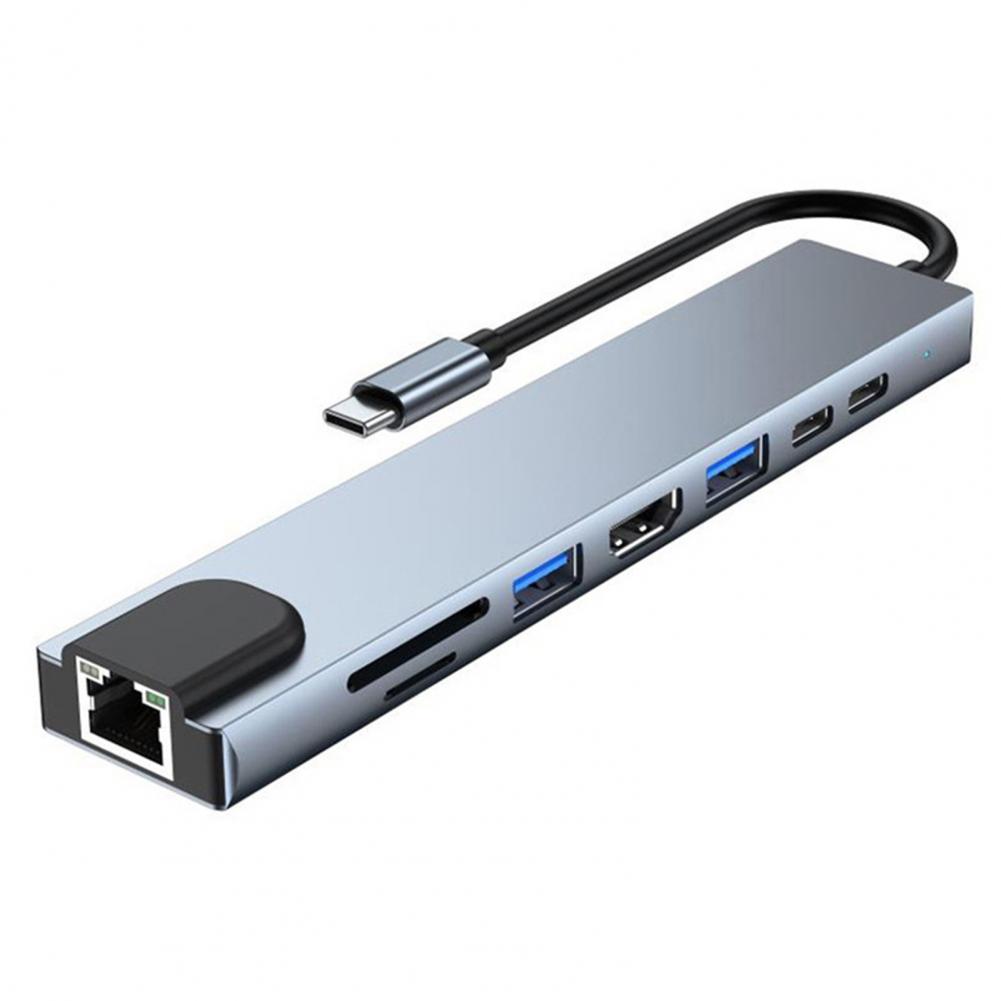 Rozbočovač USB 3.1 Typ C, 8 v 1 HDMI/USB3.0/USB2.0/2xUSB3.1-C/RJ45/SD/TF, hliník, HOPE R