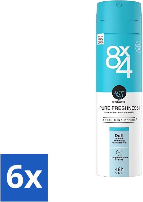 8x4 8 x 4 Deospray - Nr.19 Pure Frische - Deodorant - Erfrischender Duft - 150 ml - Vorteilspack - 6 Stücke 872146