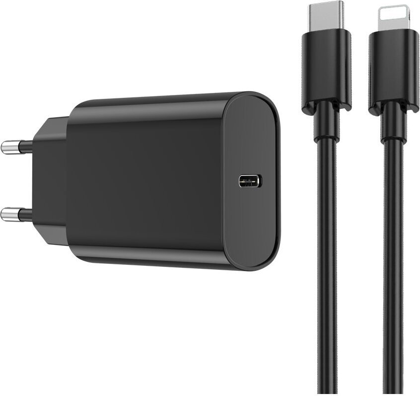 WIWU Sieťová nabíjačka Wi-U001 PD 20W 1x USB-C + kábel USB-C - kompatibilný s iPhone Black