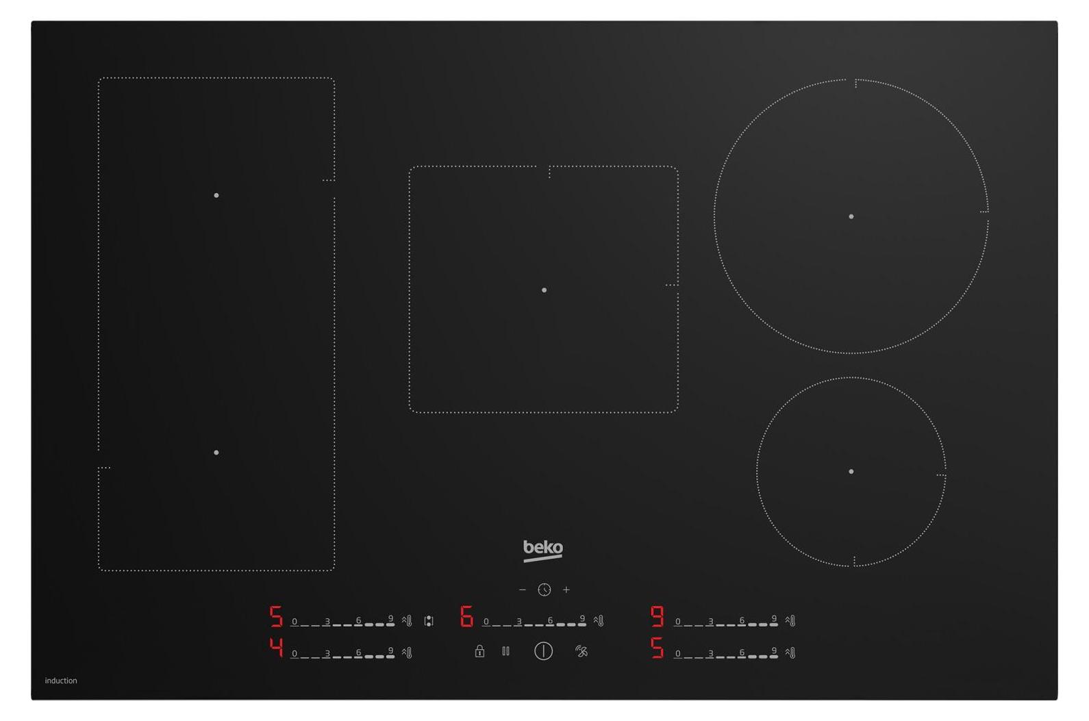 Beko HII85720UFT, Čierna, Vstavaný, 80 cm, Indukčná varná doska so zónami, Sklo, 5 zone(s)