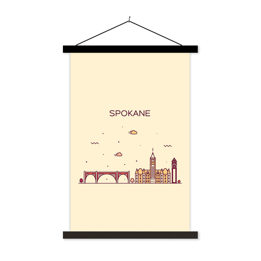 MuchoWow Textilposter - Skyline - Washington - Spokane - 120x180 cm - mit schwarzen Rahmen