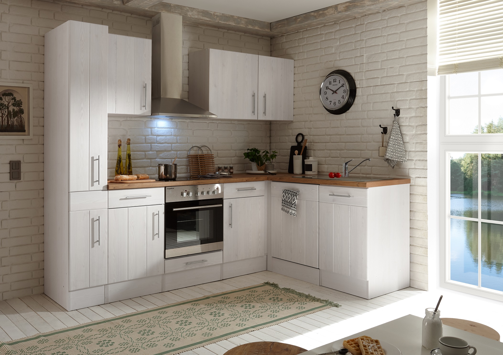 Küche L-Küchenzeile Eckküche Landhaus grau weiß rustikal individuell stellbar 