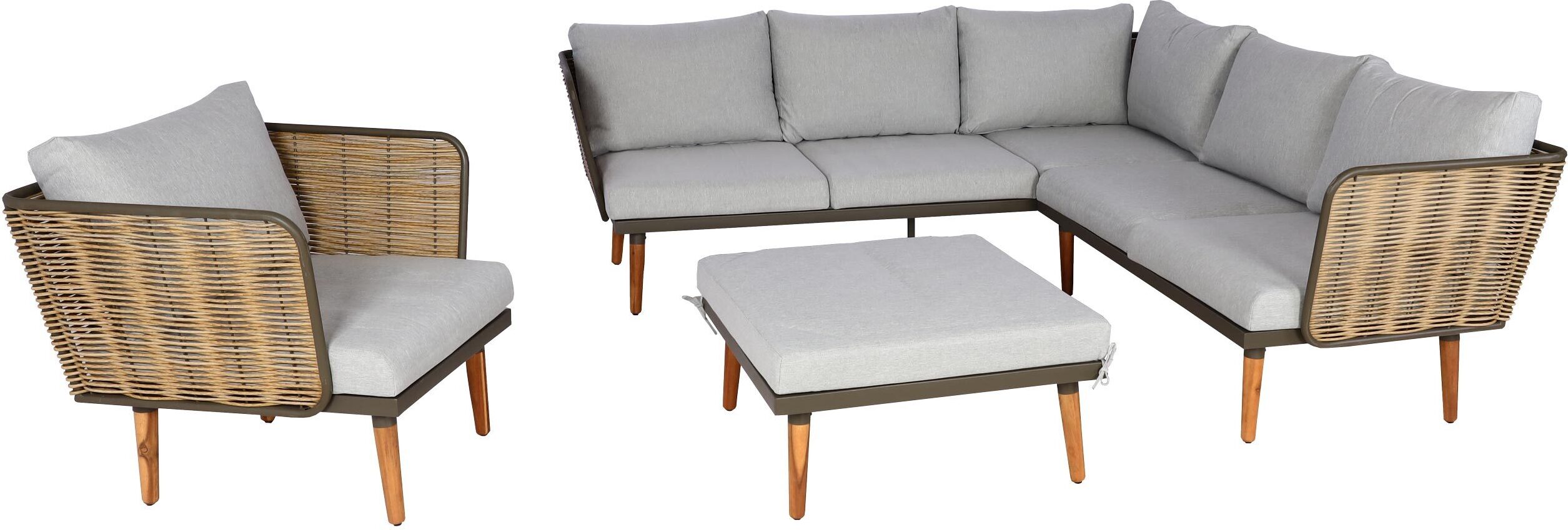 Záhradná súprava HWC-L31, súprava lounge set pohovka vonkajšie, spun poly kov poly ratan MVG ~ svetlo sivá