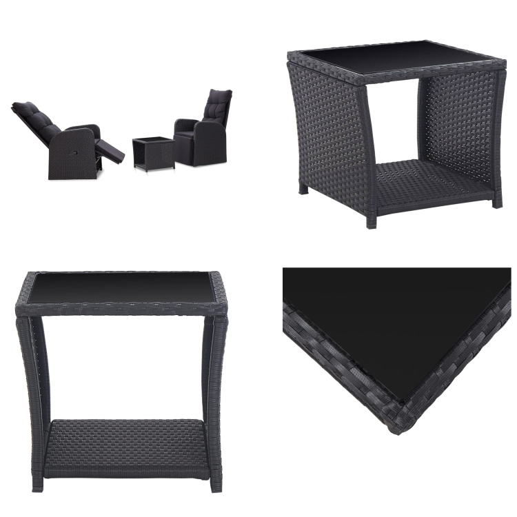 vidaXL 3-dielna súprava Bistro Set s vankúšmi Poly Rattan Black - Bistro Set - Bistro sety - Kreslá a stôl - Kreslá a stoly