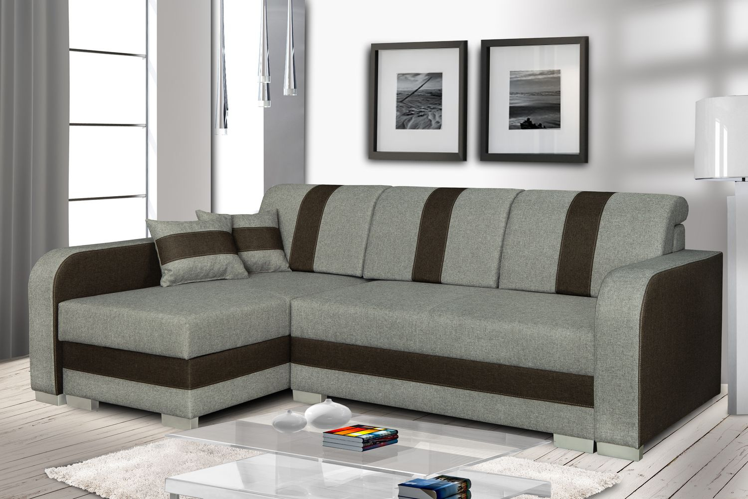 VENETI Schlafsofa YENA – grau-schwarz/elfenbeinbraun, links 060-01-00002