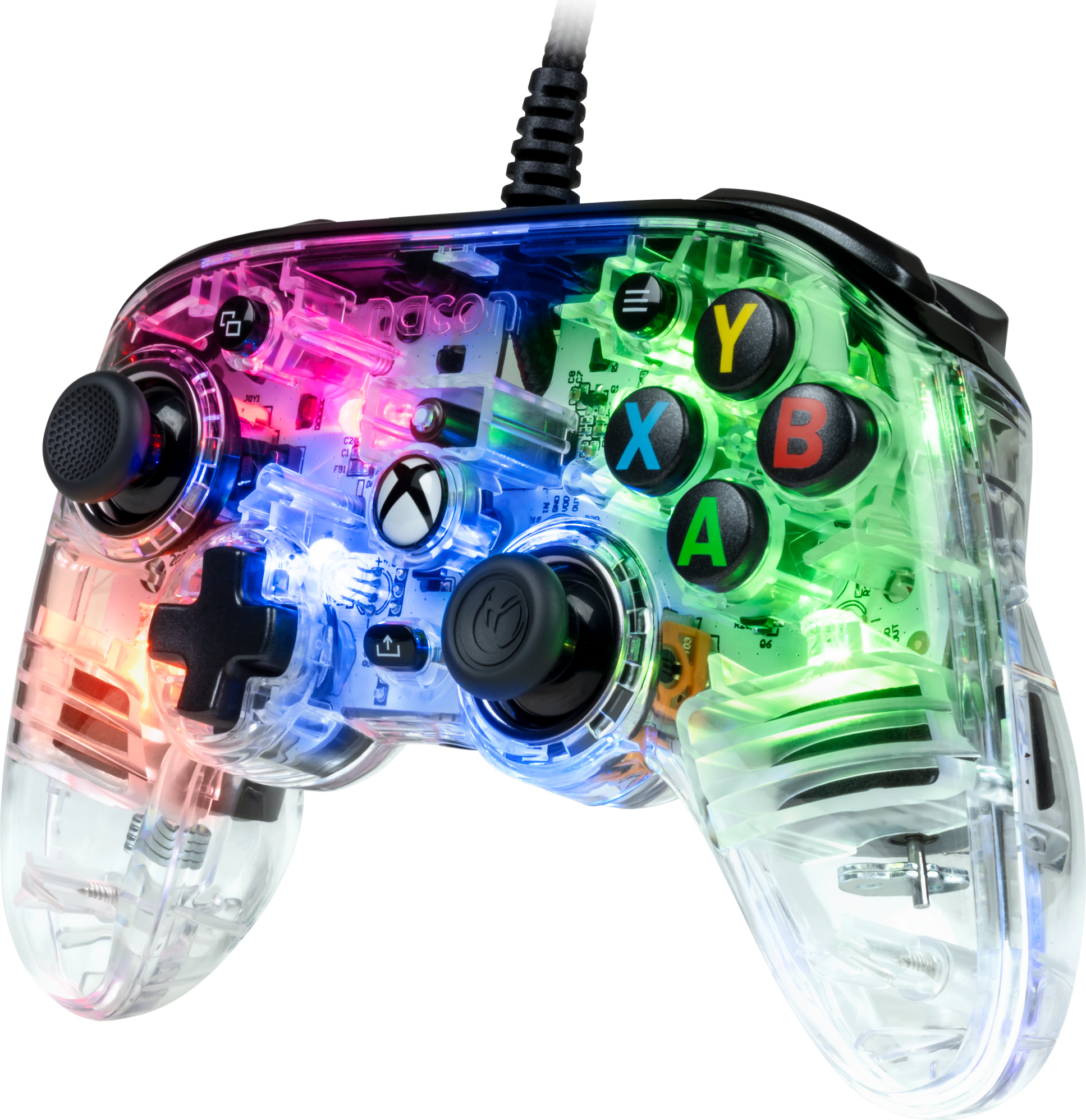 NACON Pro Compact Colorlight Black, priehľadný USB gamepad analógový / digitálny PC, Xbox One, Xbox Series S, Xbox Series X