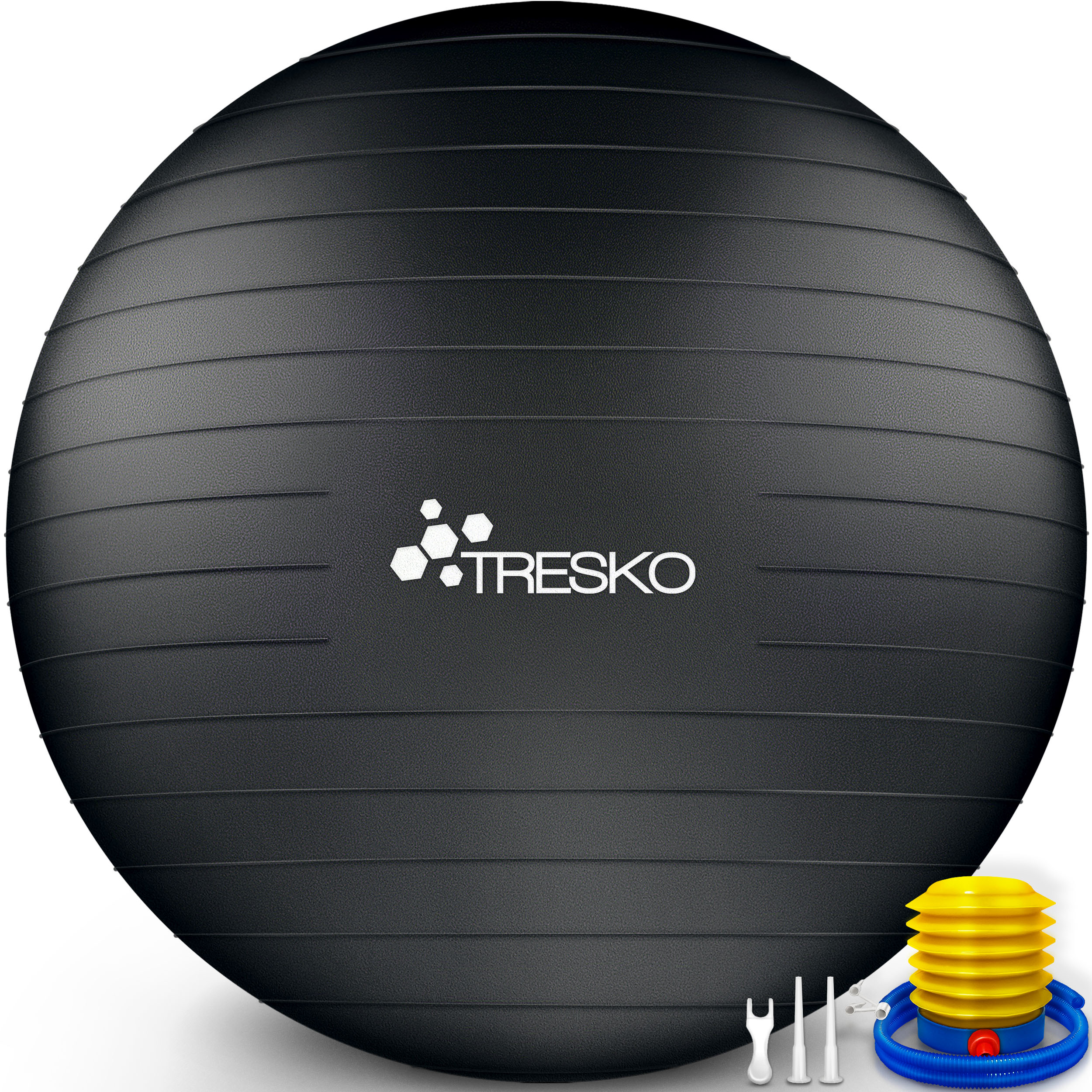 TRESKO Gymnastikball (Schwarz,65cm) mit Pumpe