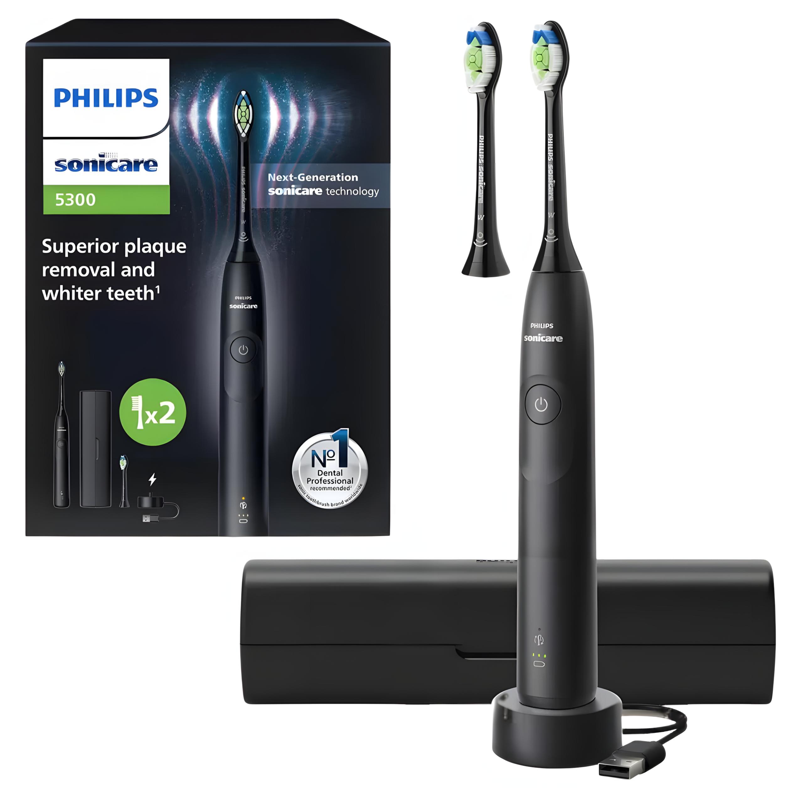 Philips 5300 series HX7101/03, Dospelý, Sonická zubná kefka, Denná starostlivosť, 62000 pohybov za minútu, Čierna, 2 min, 4 x 30 sec