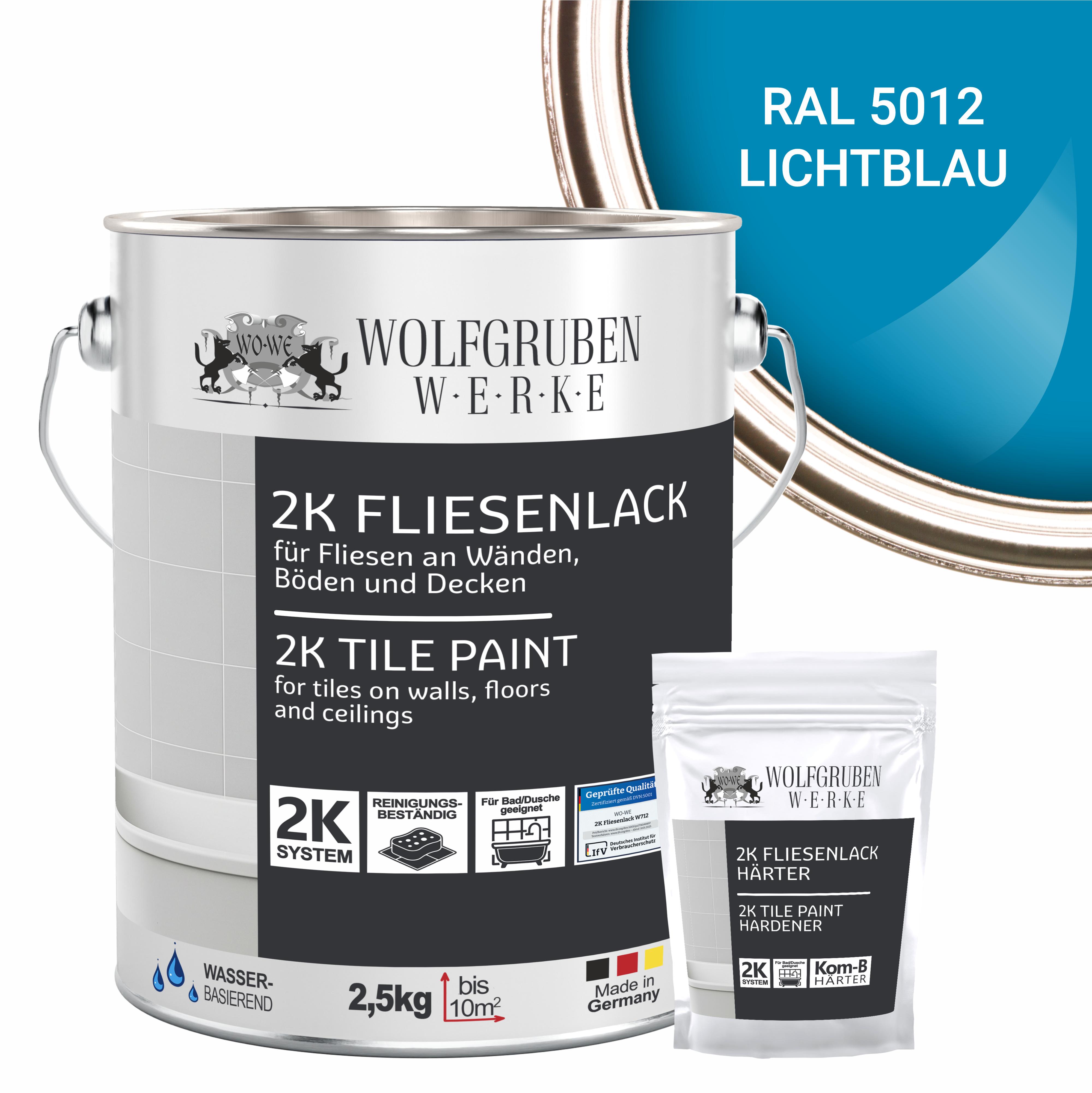 WO-WE 2K Fliesenlack Fliesenfarbe Bodenfliesen MATT W712 Lichtblau RAL 5012 - 2,5Kg