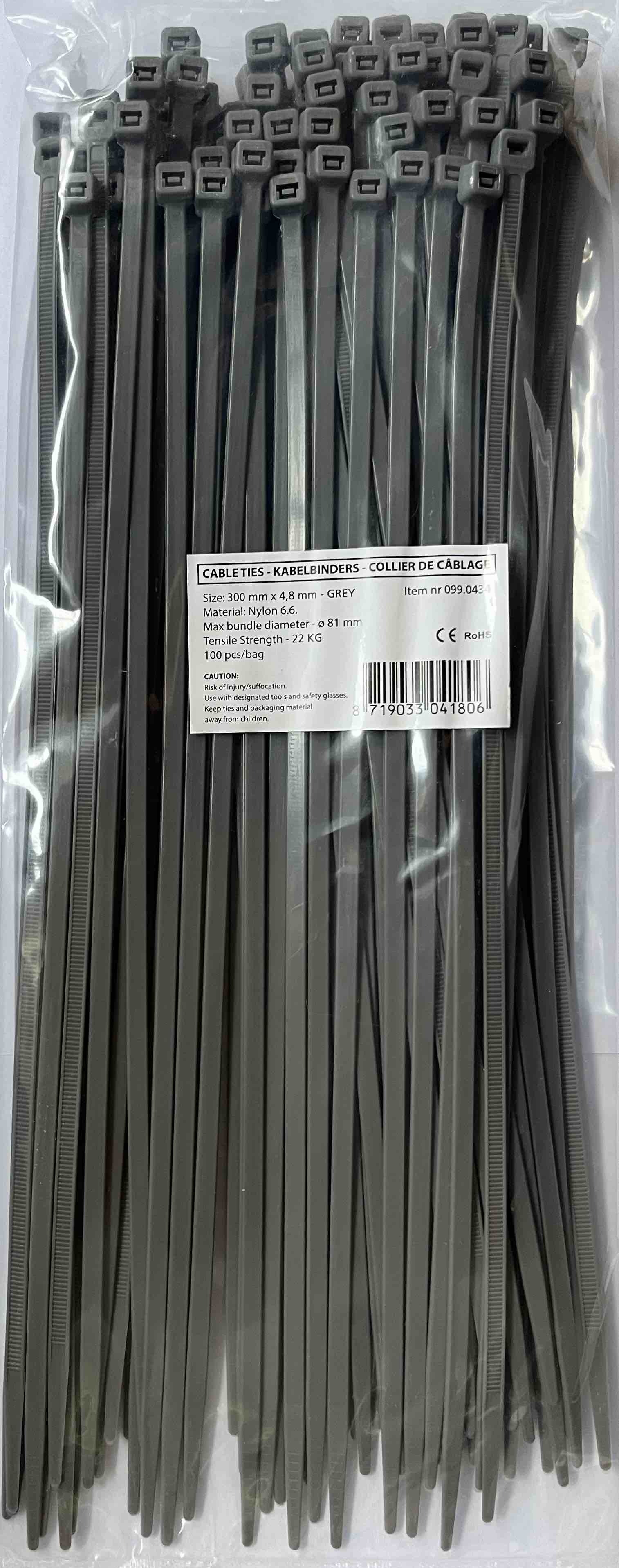 Kabelbinder 200 Mm X 4,8 Mm – Nylon-Kabelbinder Grau, 22,2 Kg Zugfestigkeit, UV- & Temperaturbeständig, Selbstsichernd