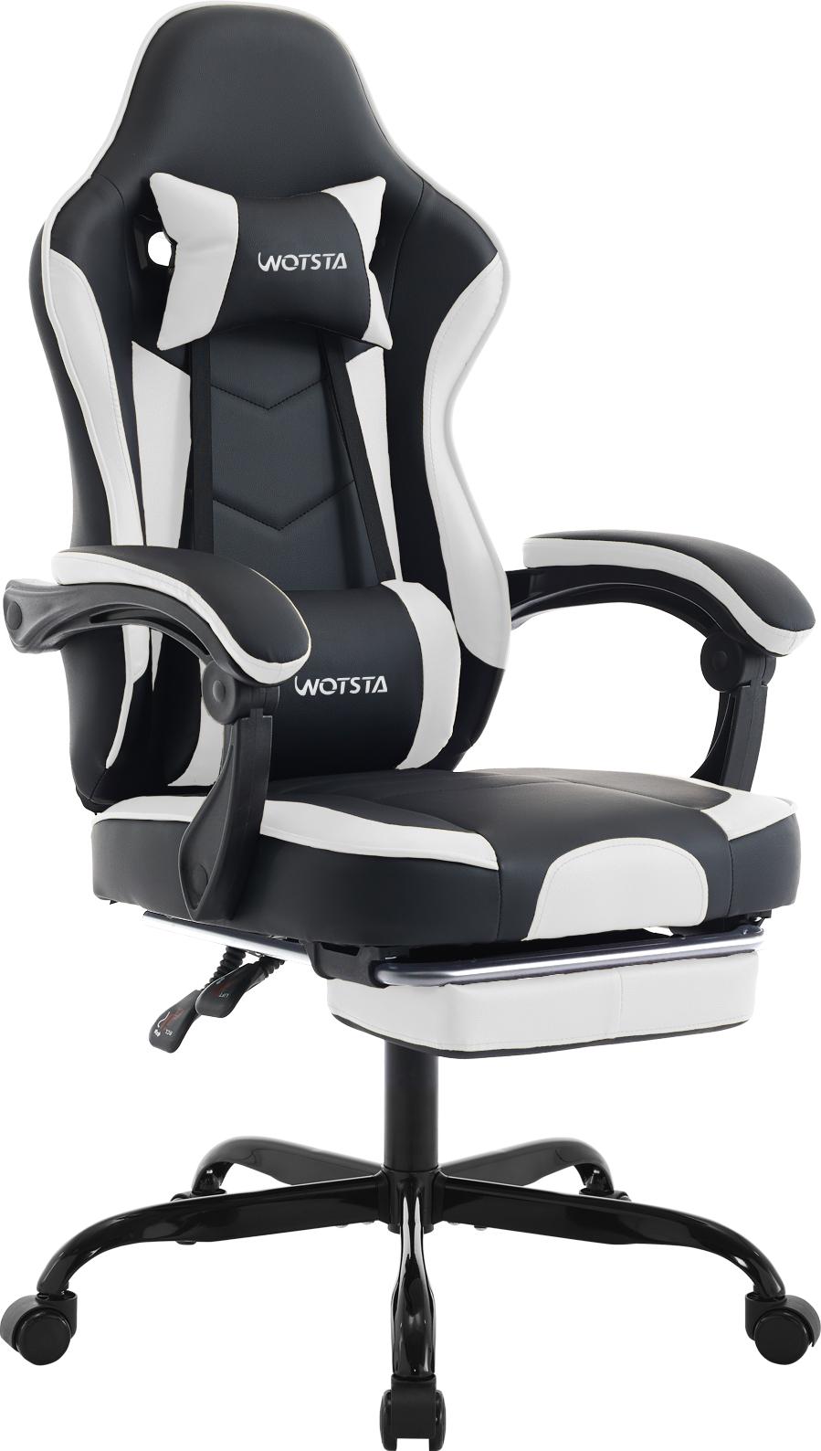Lanki International GmbH Gaming Chair Computerstuhl Ergonomischer Gaming Stuhl mit Fußstütze Bürostuhl Ergonomischer Computerstuhl mit Lendenwirbelstütze SchwarzWeiß