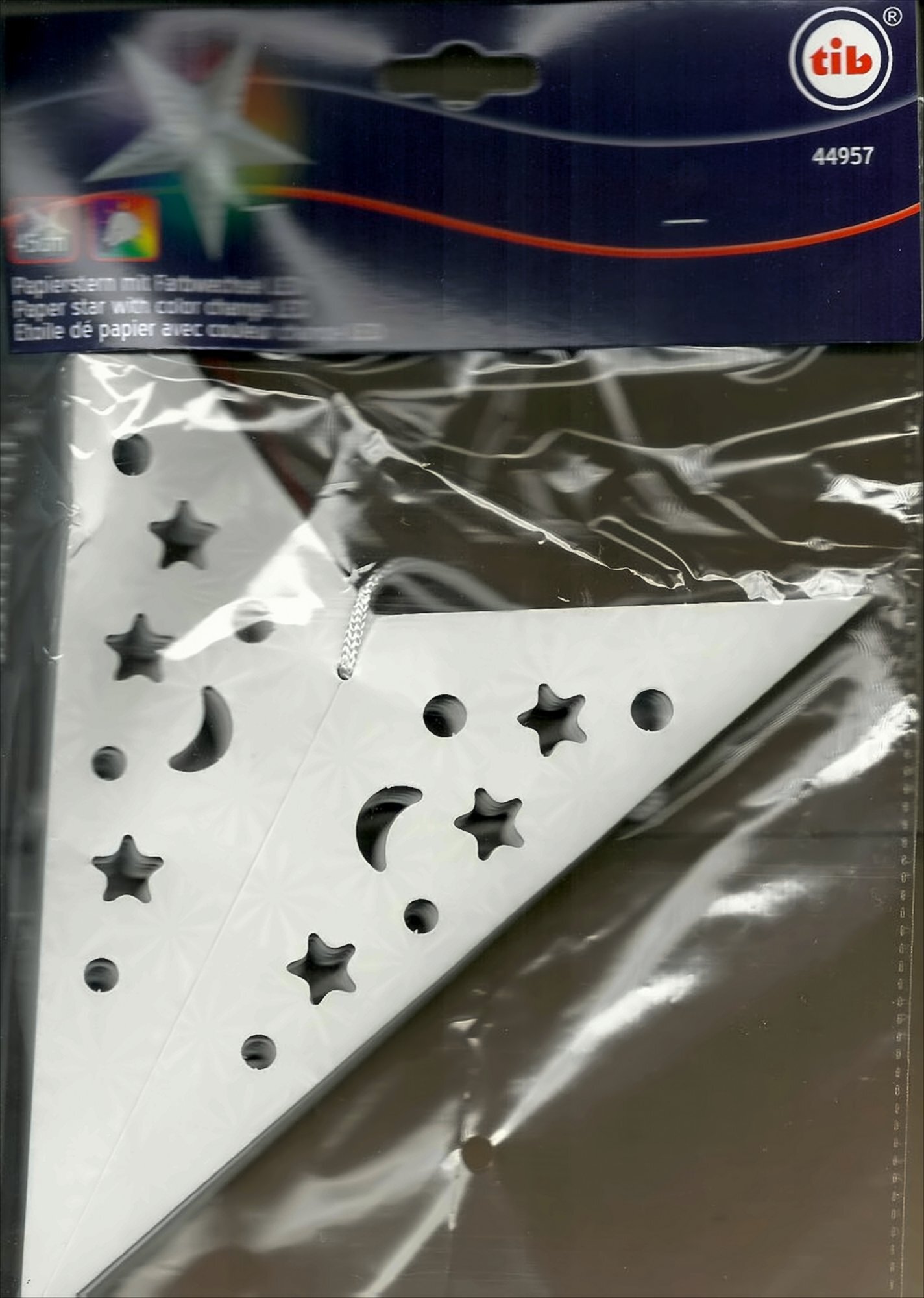 TIB Heyne Papierstern mit wechseldem LED Licht, 1 Stück, weiß 44957