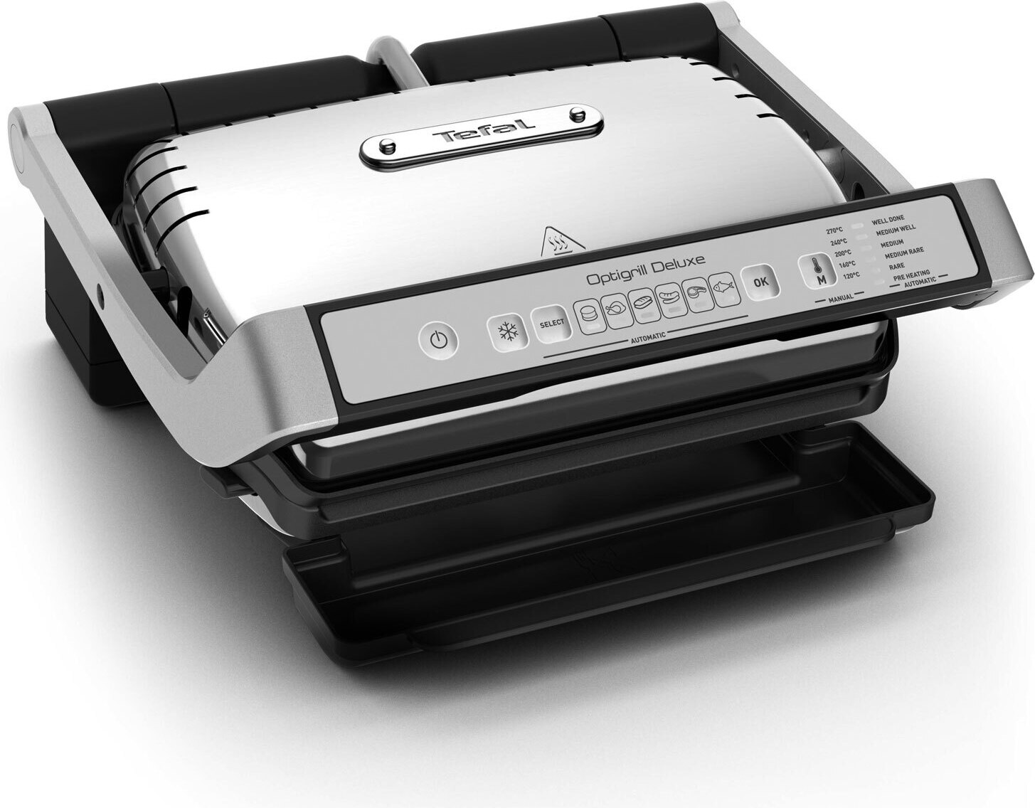 TEFAL GC707D Optigrill Deluxe kontaktný gril (2000 W, odnímateľné platne, automatické programy, 5 nastavení teploty, časti vhodné do umývačky riadu, senzorová technológia)