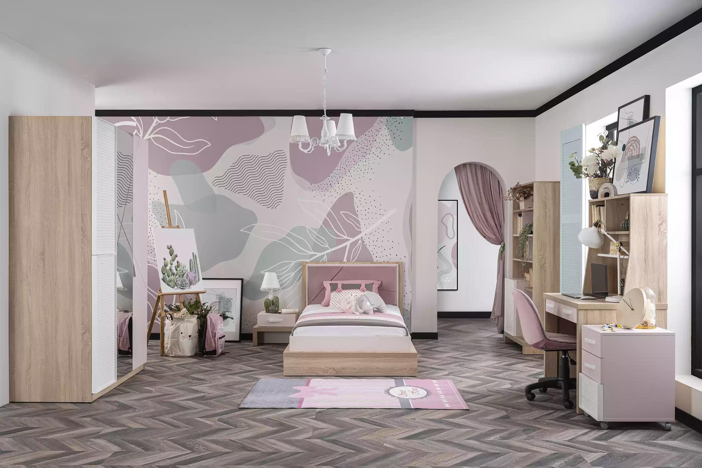 Garnitur Kinderbett Kinderzimmer Bett Holz Rosa Kindermöbel Set 8tlg