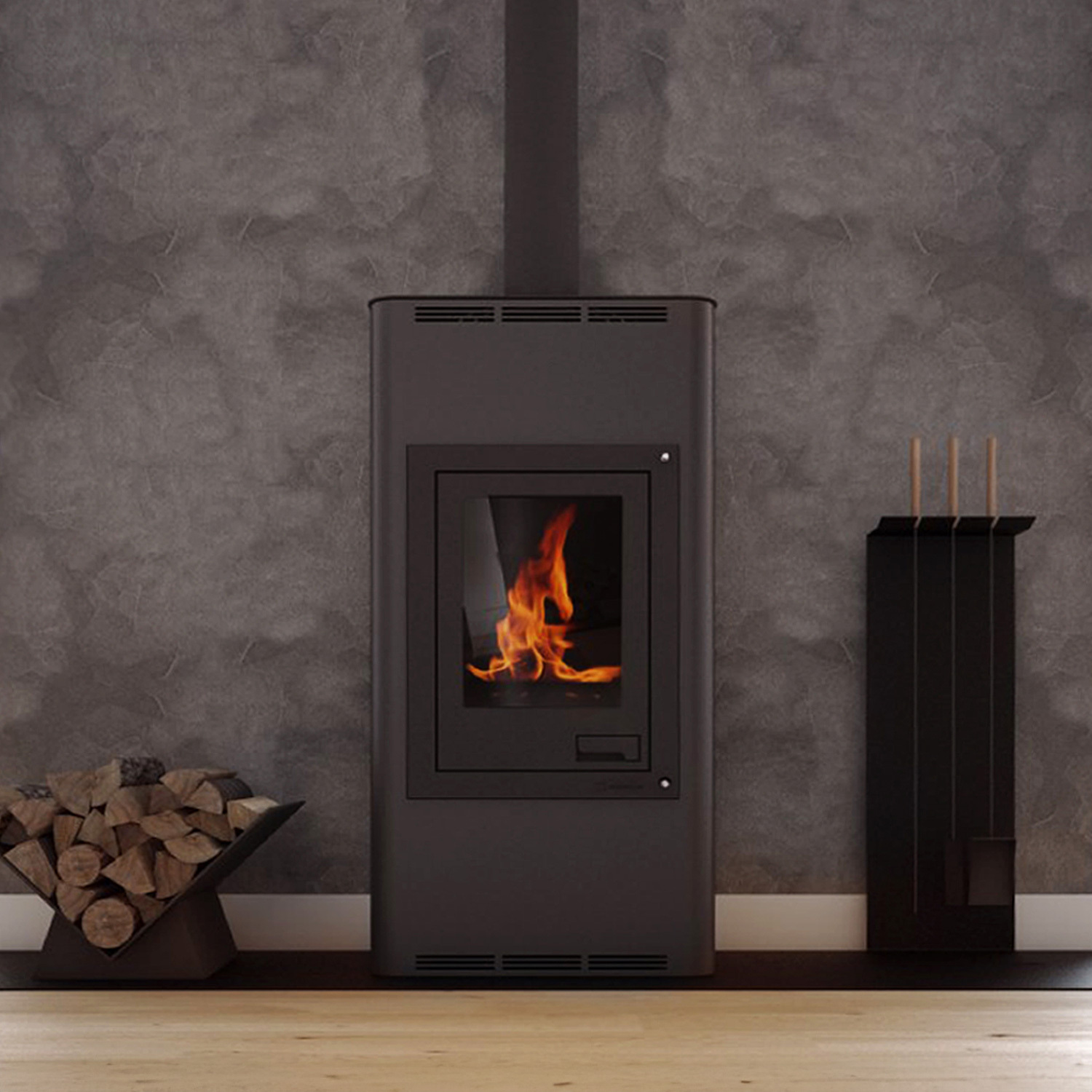 HS FLAMINGO krbové kachle AQUAFLAM 7 s výmenníkom tepla automatická regulácia čierna
